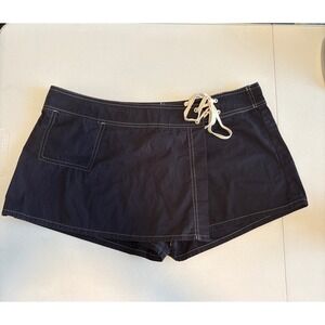 Catalina Black Cotton Wrap Skort Lace Up Side White Contrast Stitch Large 12 14